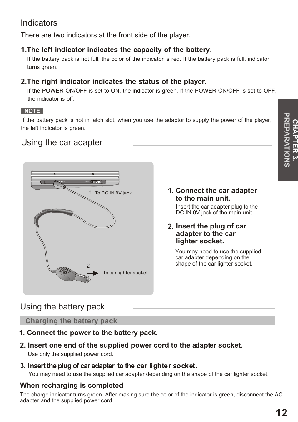 Using the car adapter using the battery pack, Indicators | Amphion M510 User Manual | Page 13 / 37
