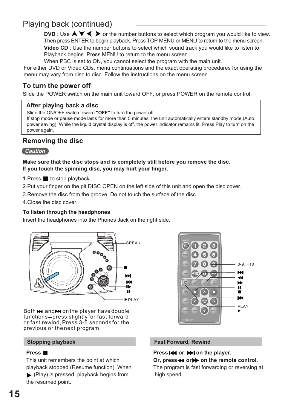 Playing back (continued), Removing the disc | Amphion M510 User Manual | Page 16 / 37