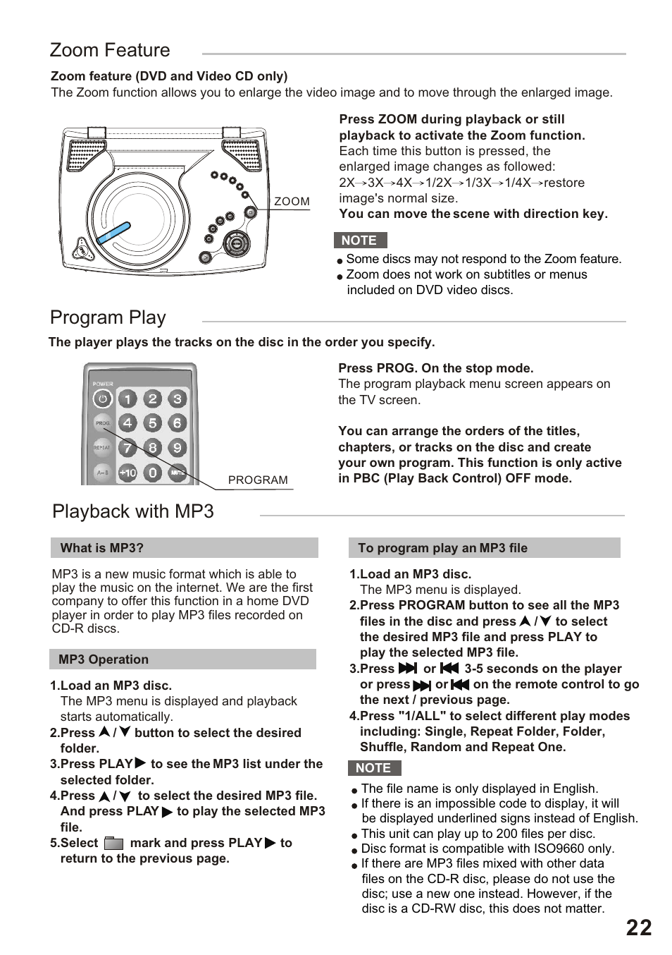 Zoom feature, Program play, Playback with mp3 | Amphion M510 User Manual | Page 23 / 37