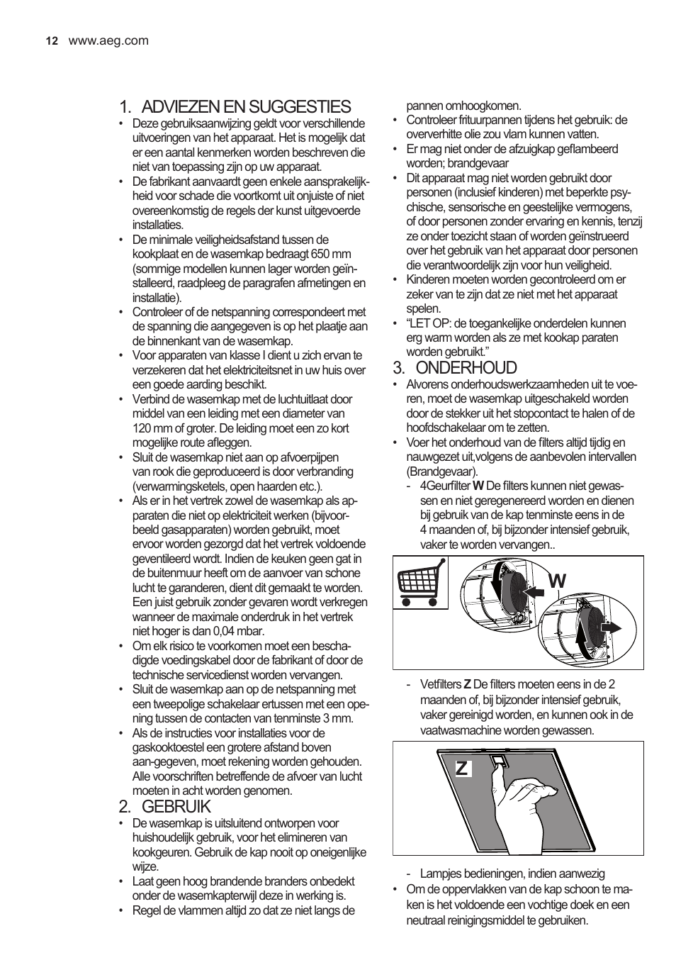 Adviezen en suggesties, Gebruik, Onderhoud | AEG X59143MD0 User Manual | Page 12 / 96