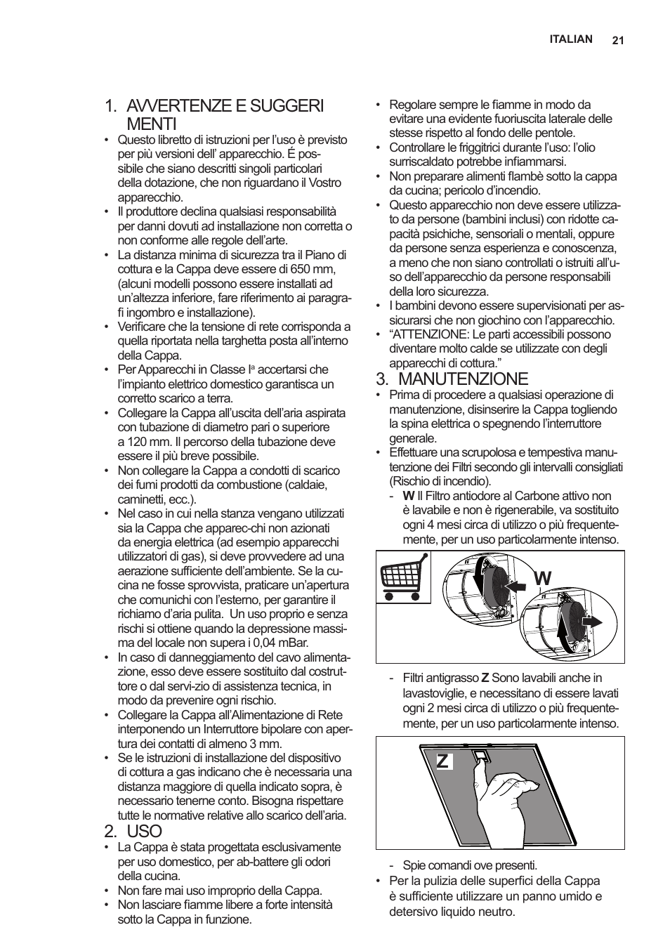 Avvertenze e suggeri menti, Manutenzione | AEG X59143MD0 User Manual | Page 21 / 96