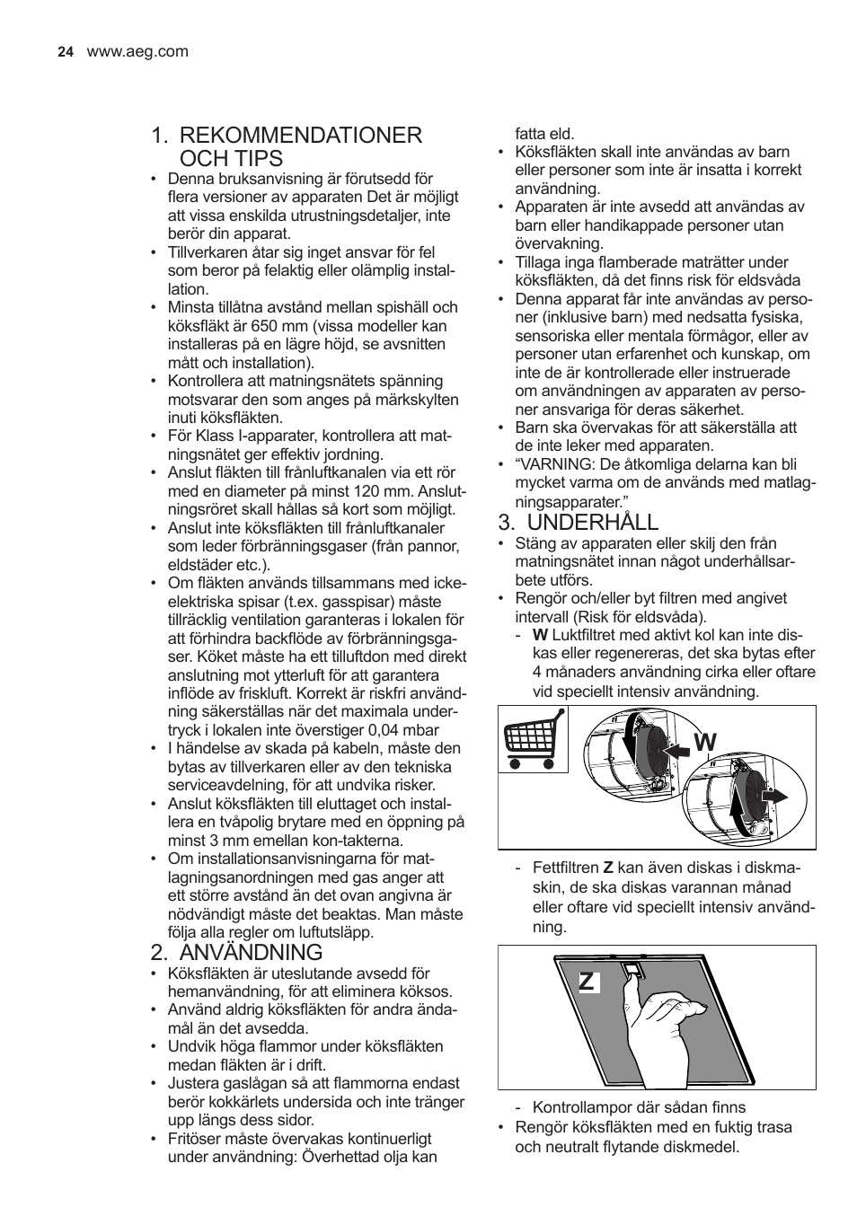 Rekommendationer och tips, Användning, Underhåll | AEG X59143MD0 User Manual | Page 24 / 96