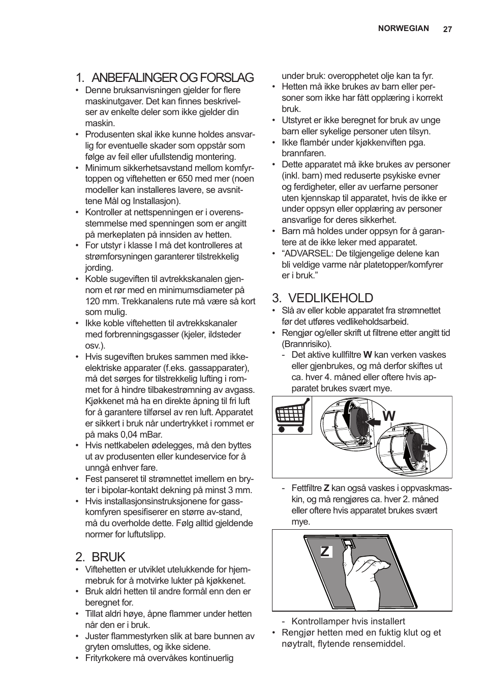 Anbefalinger og forslag, Bruk, Vedlikehold | AEG X59143MD0 User Manual | Page 27 / 96