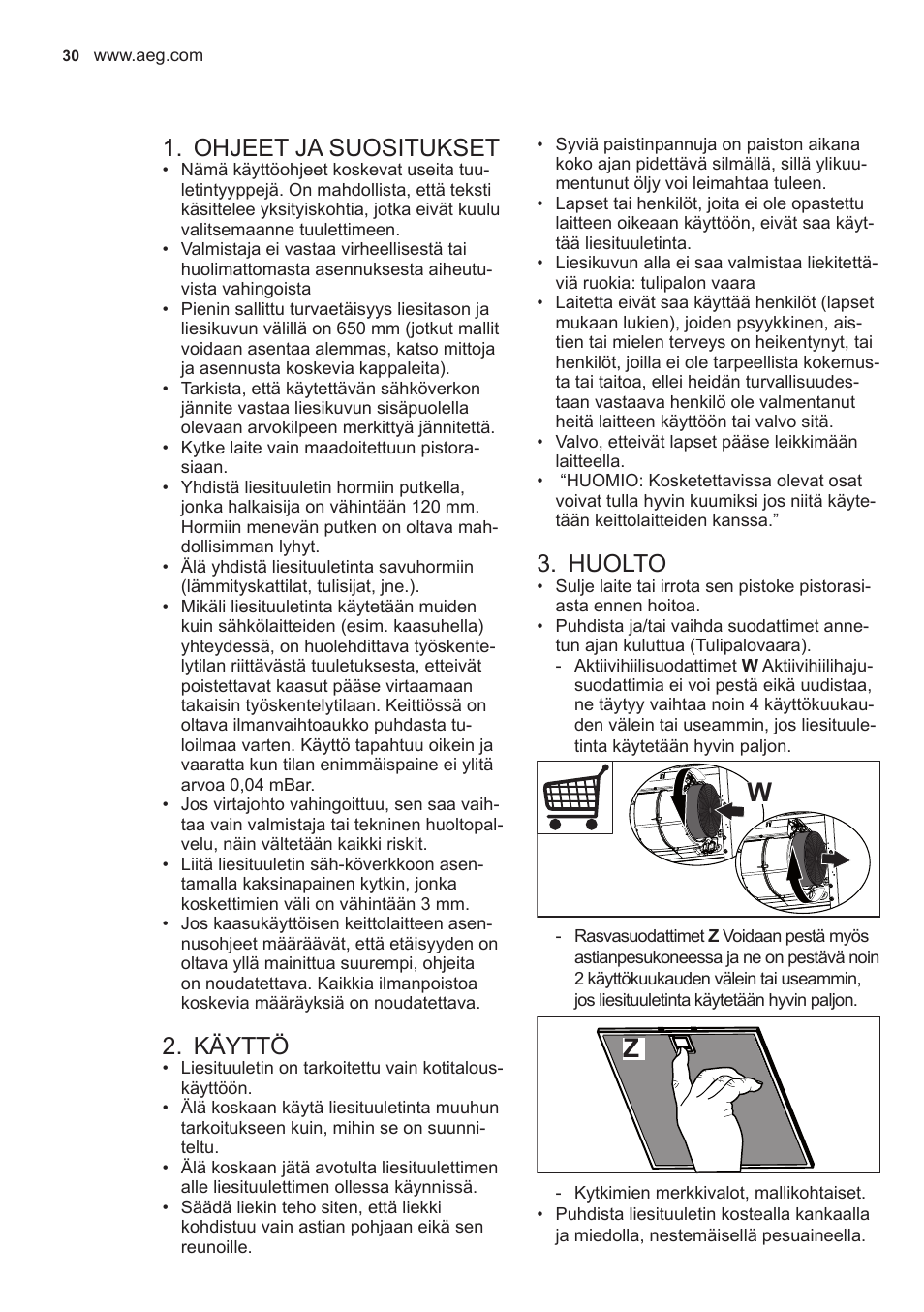 Ohjeet ja suositukset, Käyttö, Huolto | AEG X59143MD0 User Manual | Page 30 / 96