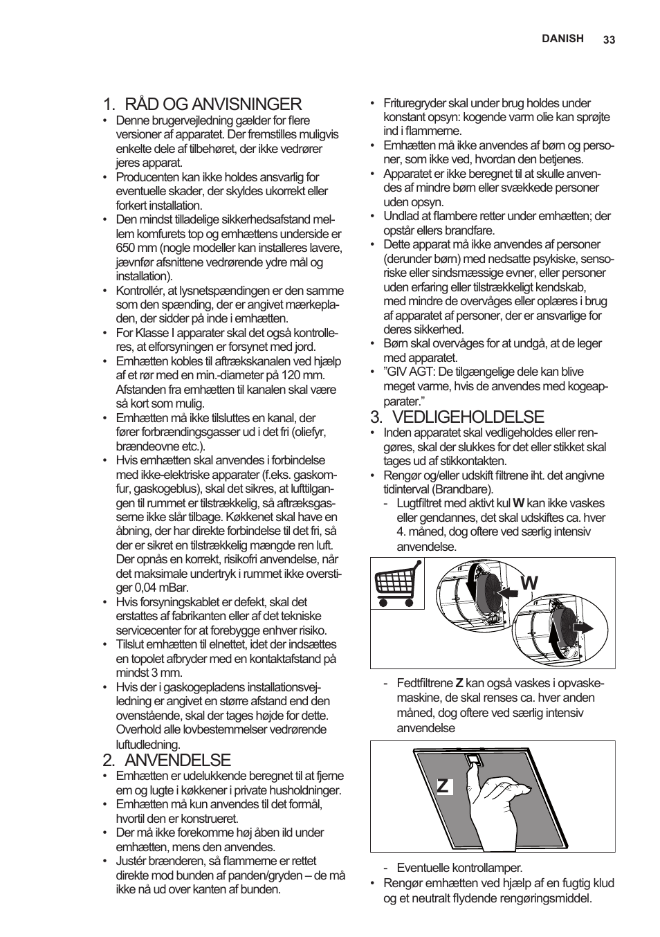 Råd og anvisninger, Anvendelse, Vedligeholdelse | AEG X59143MD0 User Manual | Page 33 / 96