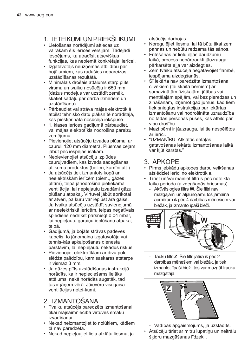 Ieteikumi un priekšlikumi, Izmantošana, Apkope | AEG X59143MD0 User Manual | Page 42 / 96