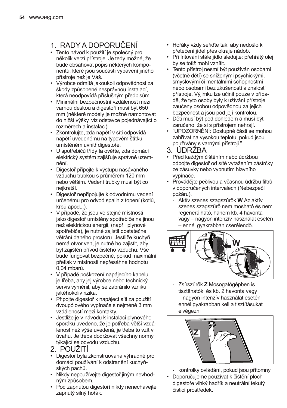 Rady a doporučení, Použití, Údržba | AEG X59143MD0 User Manual | Page 54 / 96