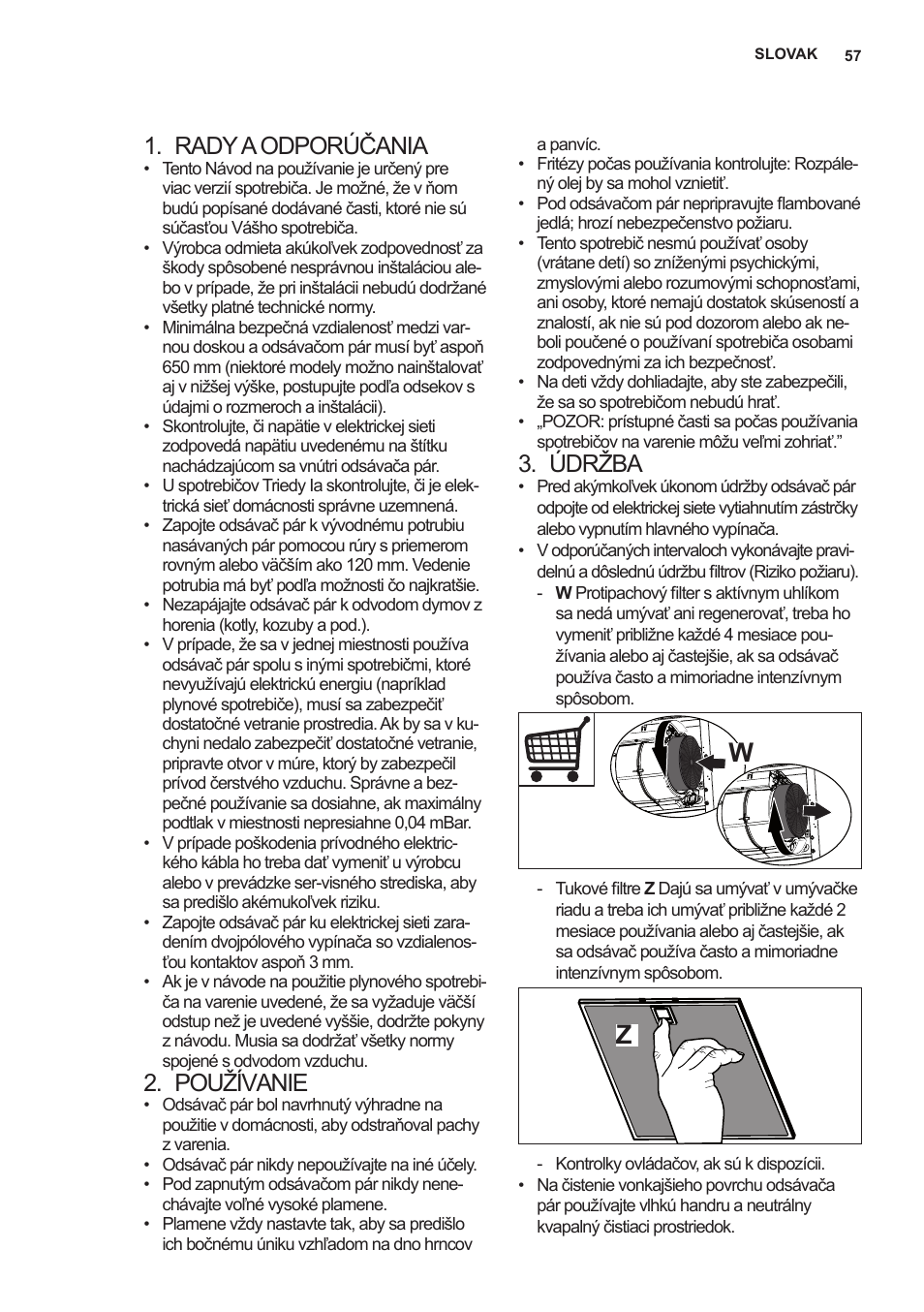 Rady a odporúčania, Používanie, Údržba | AEG X59143MD0 User Manual | Page 57 / 96