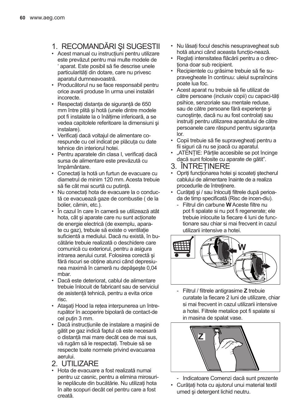 Recomandări şi sugestii, Utilizare, Întreţinere | AEG X59143MD0 User Manual | Page 60 / 96