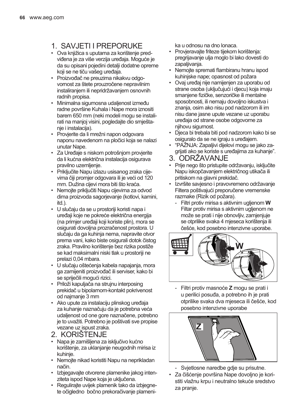 Savjeti i preporuke, Korištenje, Održavanje | AEG X59143MD0 User Manual | Page 66 / 96