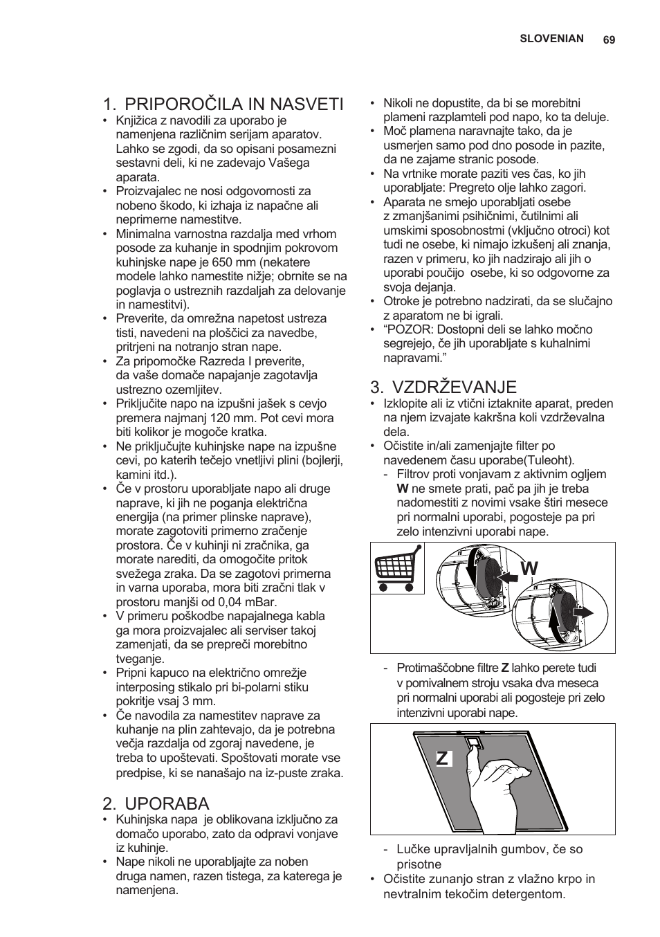 Priporočila in nasveti, Uporaba, Vzdrževanje | AEG X59143MD0 User Manual | Page 69 / 96