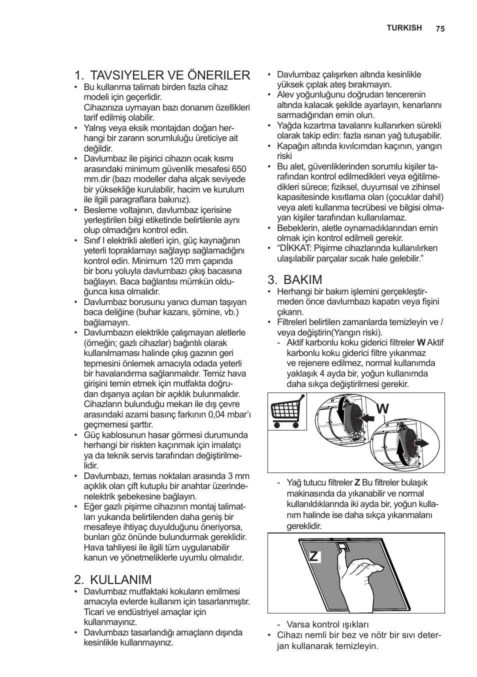 Tavsiyeler ve öneriler, Kullanim, Bakim | AEG X59143MD0 User Manual | Page 75 / 96