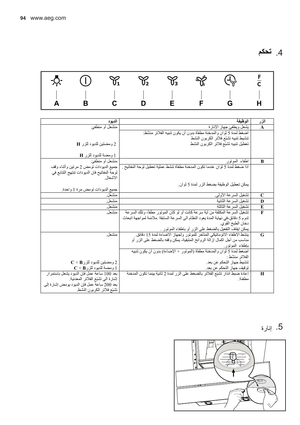 ﻢﻜﺤﺗ, ةرﺎﻧإ | AEG X59143MD0 User Manual | Page 94 / 96