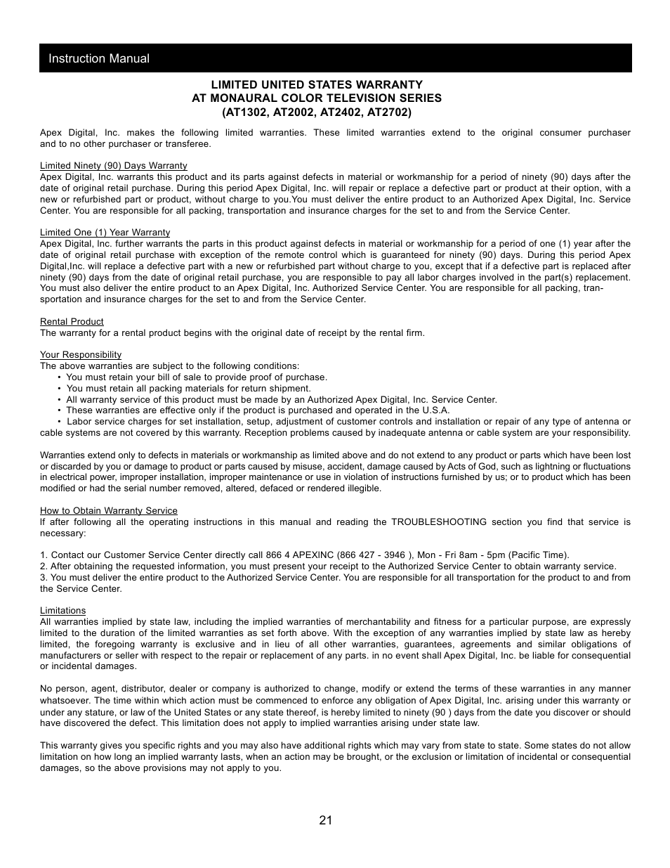 Apex Digital AT2002 User Manual | Page 23 / 23