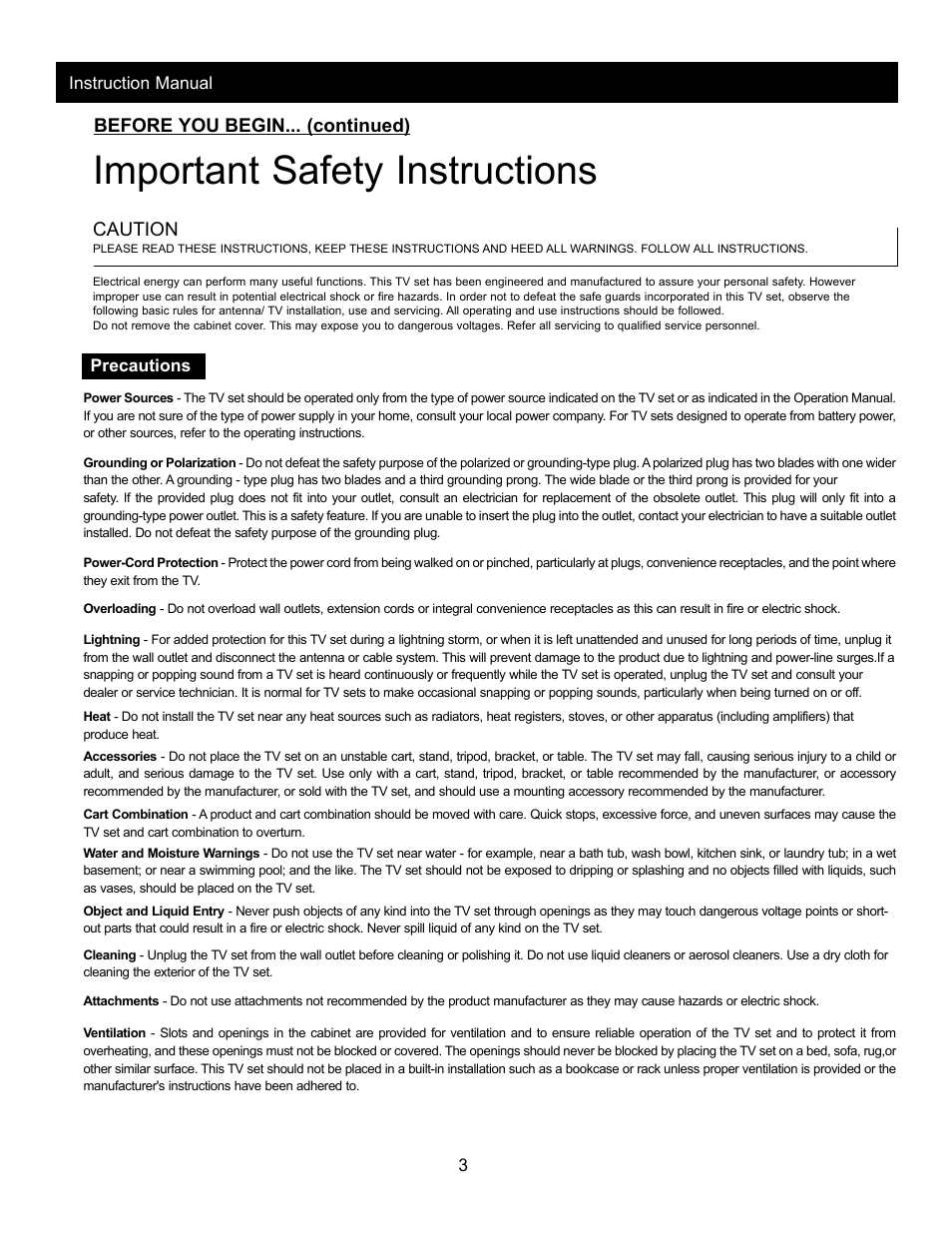 Important safety instructions, Caution, Before you begin... (continued) | Apex Digital AT2002 User Manual | Page 5 / 23