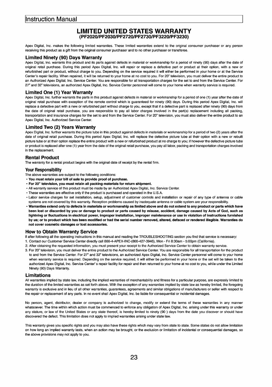 Apex Digital PF3220 User Manual | Page 24 / 25