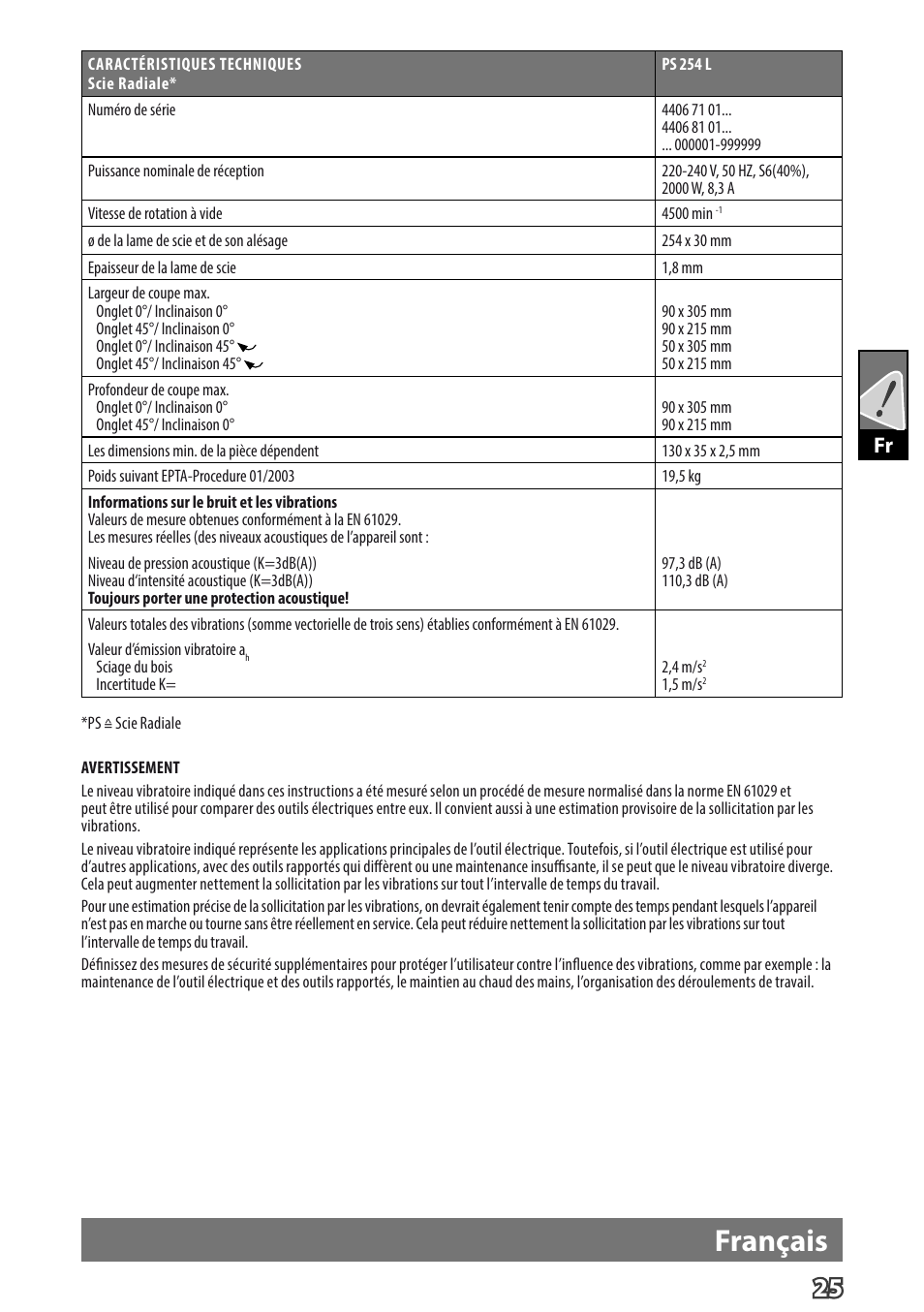 Français | AEG PS 254 User Manual | Page 29 / 104