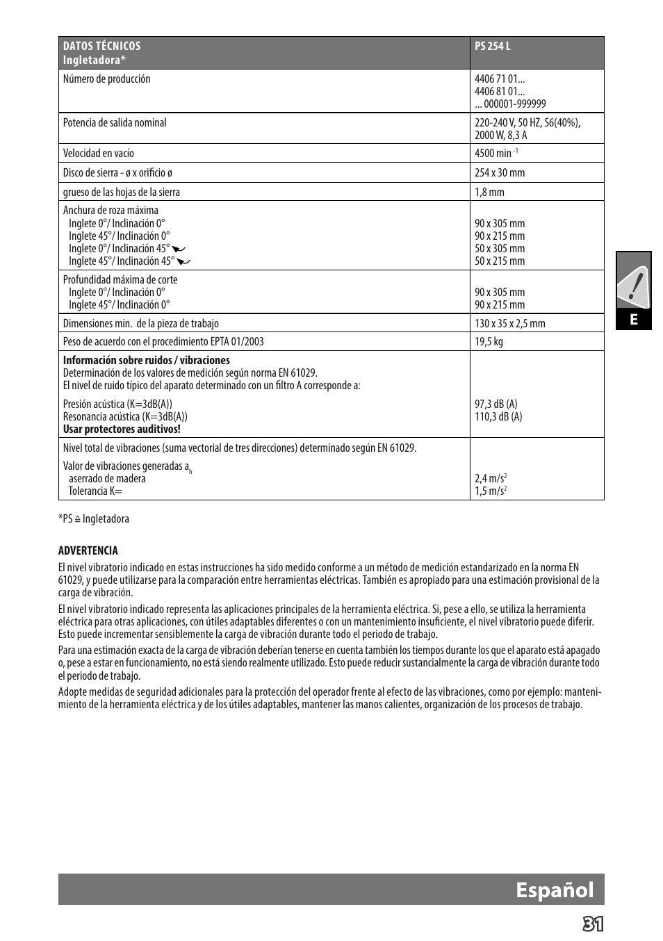 Español | AEG PS 254 User Manual | Page 35 / 104