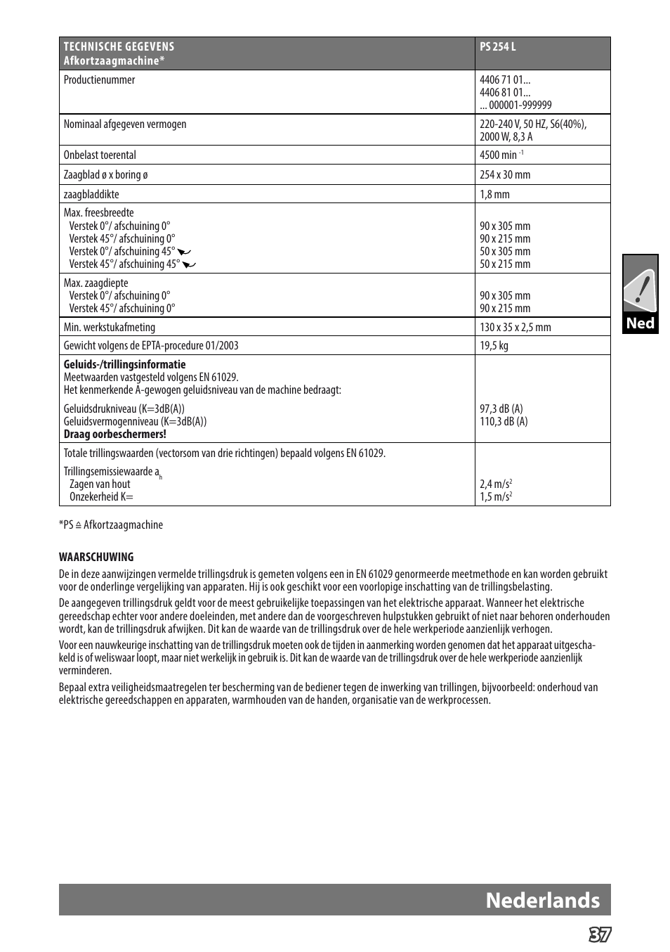 Nederlands | AEG PS 254 User Manual | Page 41 / 104