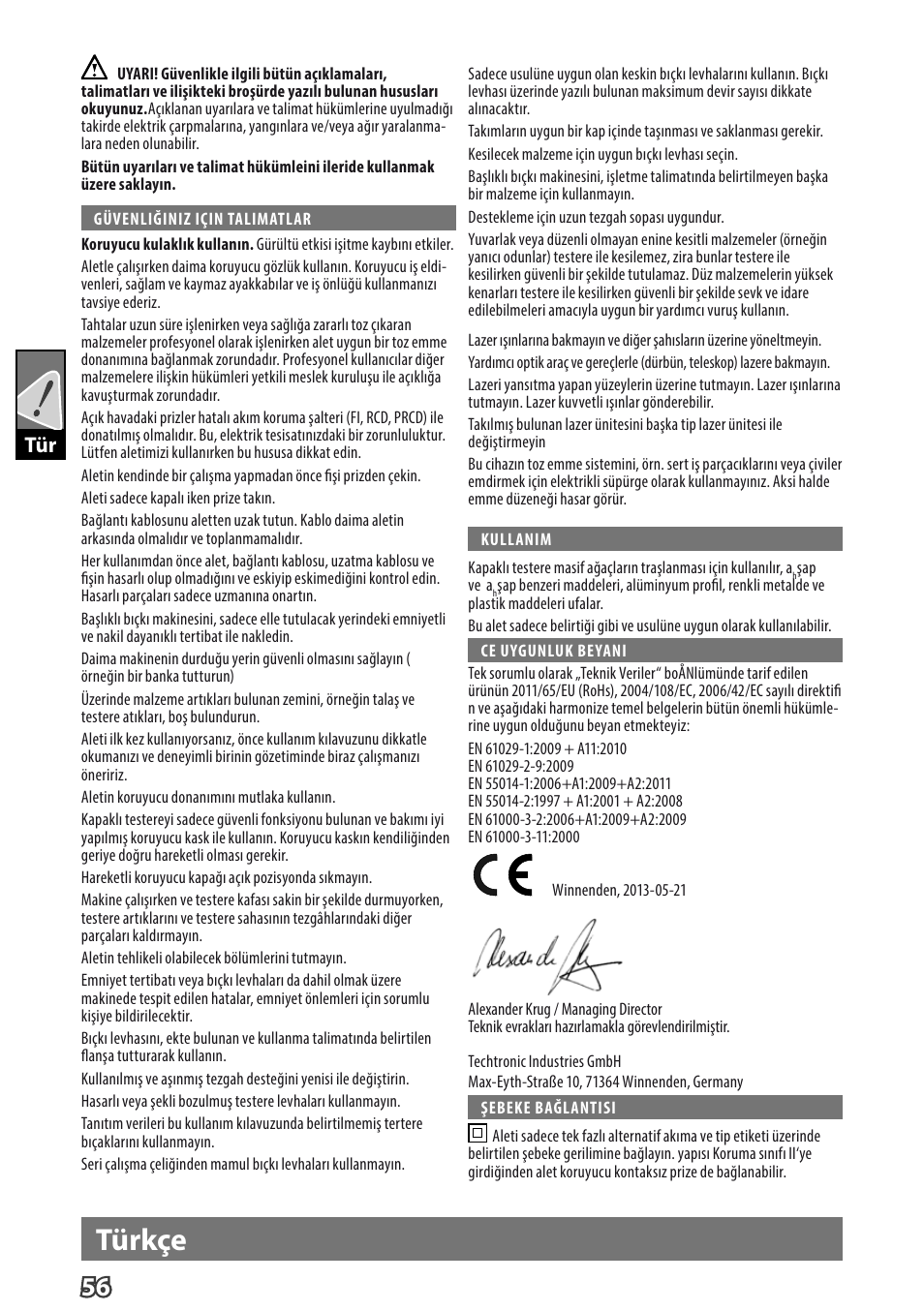 Deutsch, Türkçe | AEG PS 254 User Manual | Page 60 / 104