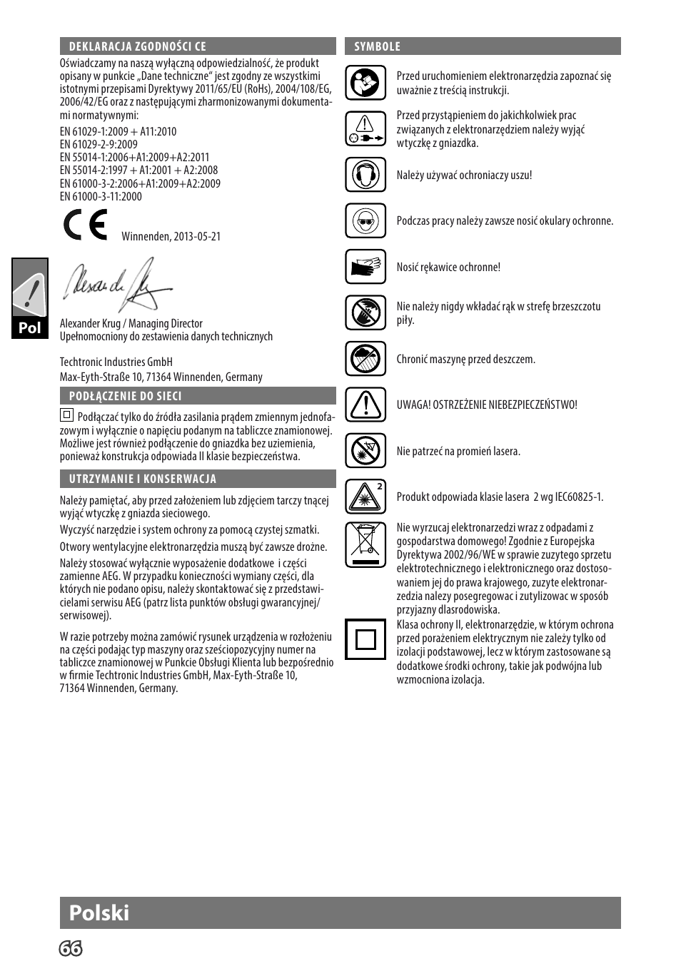 English polski | AEG PS 254 User Manual | Page 70 / 104