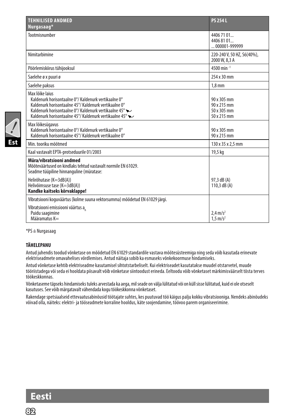 Eesti | AEG PS 254 User Manual | Page 86 / 104