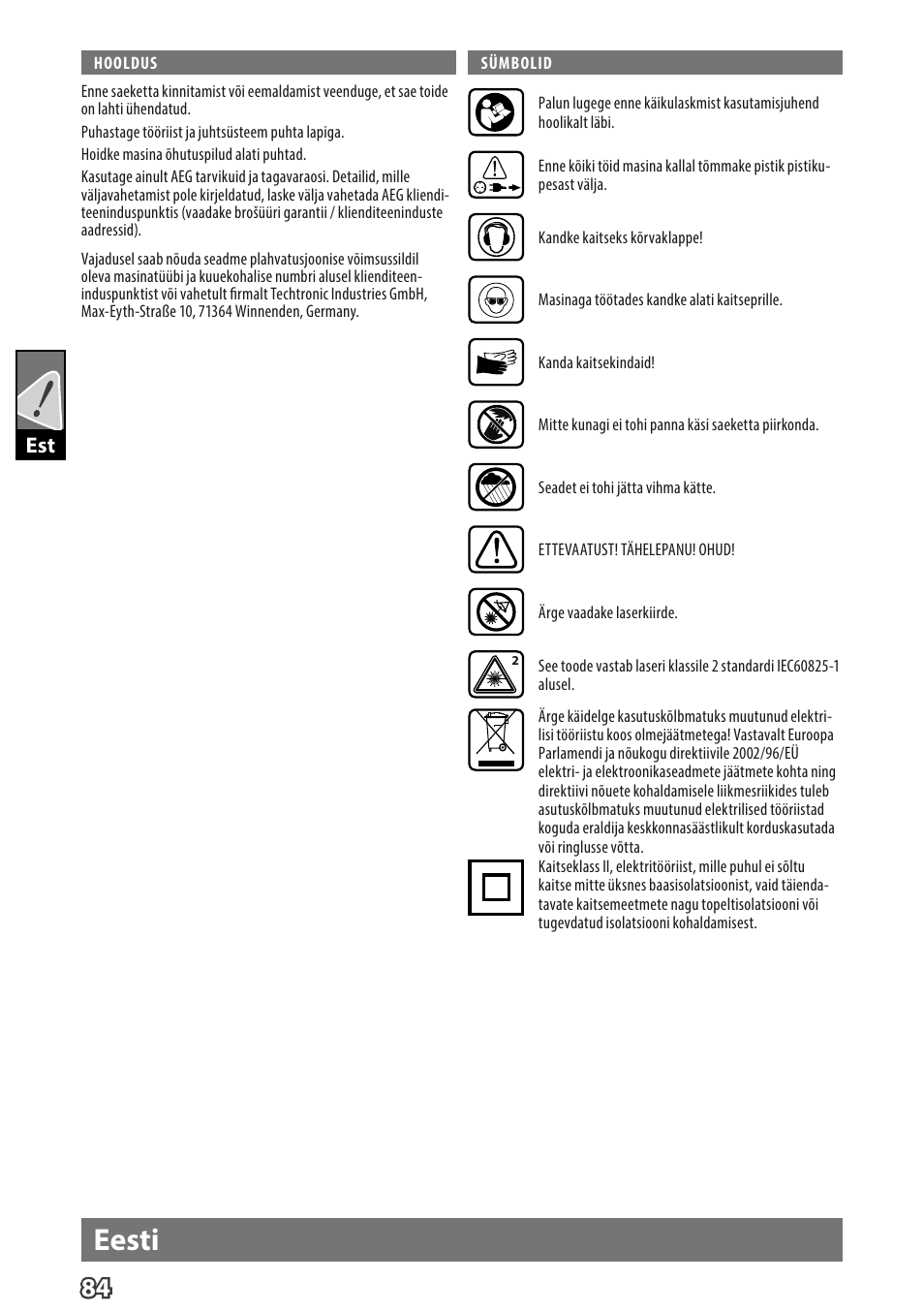 English eesti | AEG PS 254 User Manual | Page 88 / 104