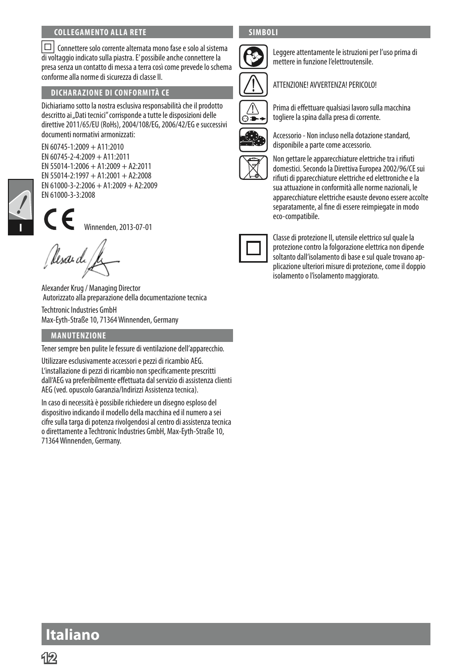 Italiano | AEG FS 280 User Manual | Page 15 / 62