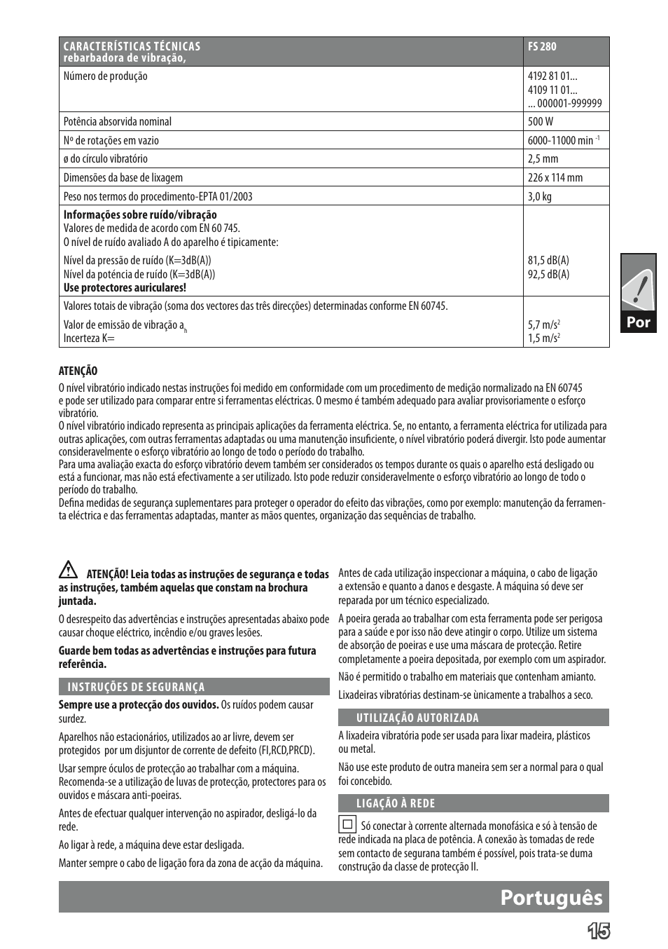 Português | AEG FS 280 User Manual | Page 18 / 62