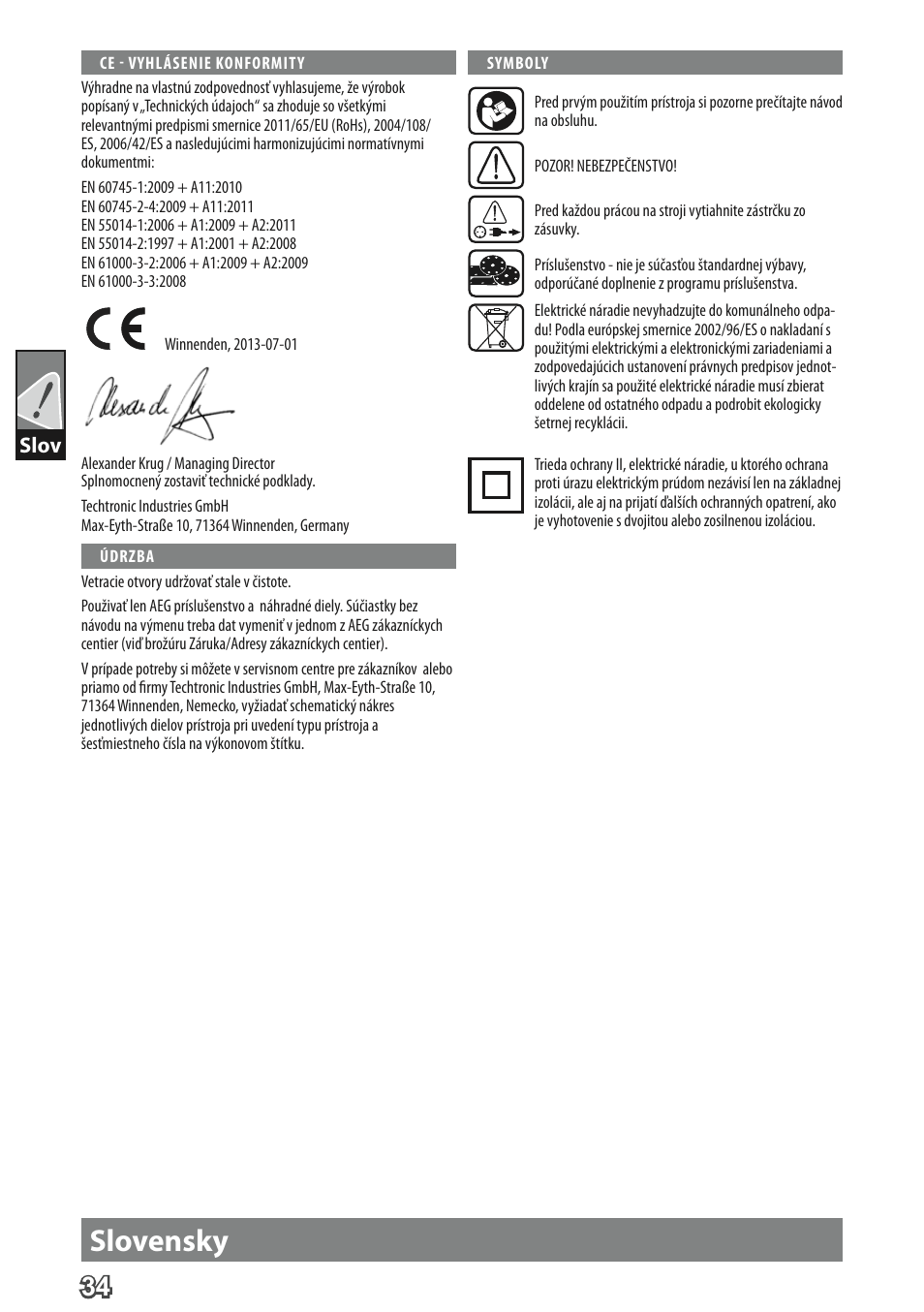 Slovensky | AEG FS 280 User Manual | Page 37 / 62