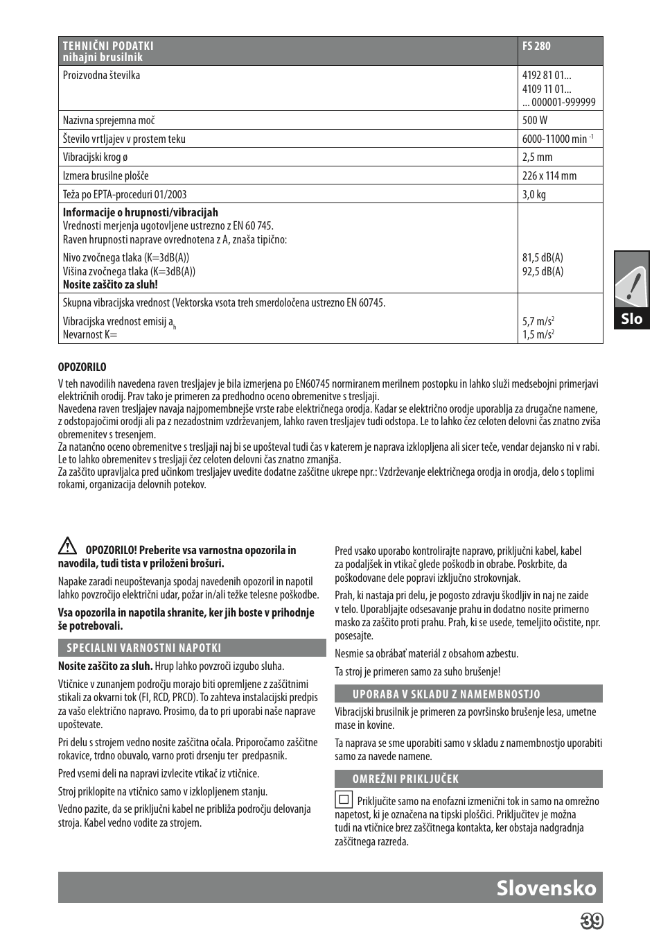 Slovensko | AEG FS 280 User Manual | Page 42 / 62