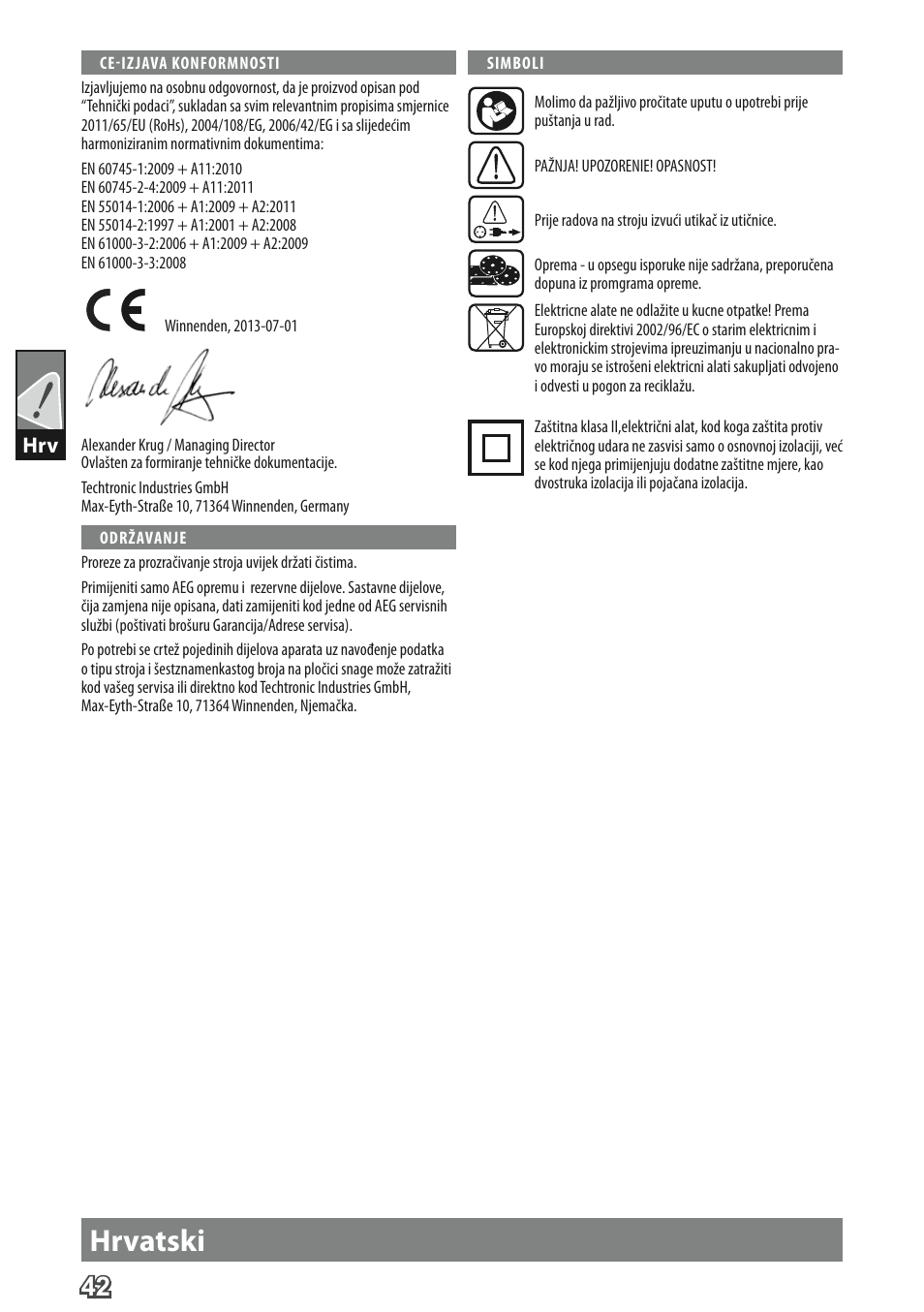 Hrvatski | AEG FS 280 User Manual | Page 45 / 62