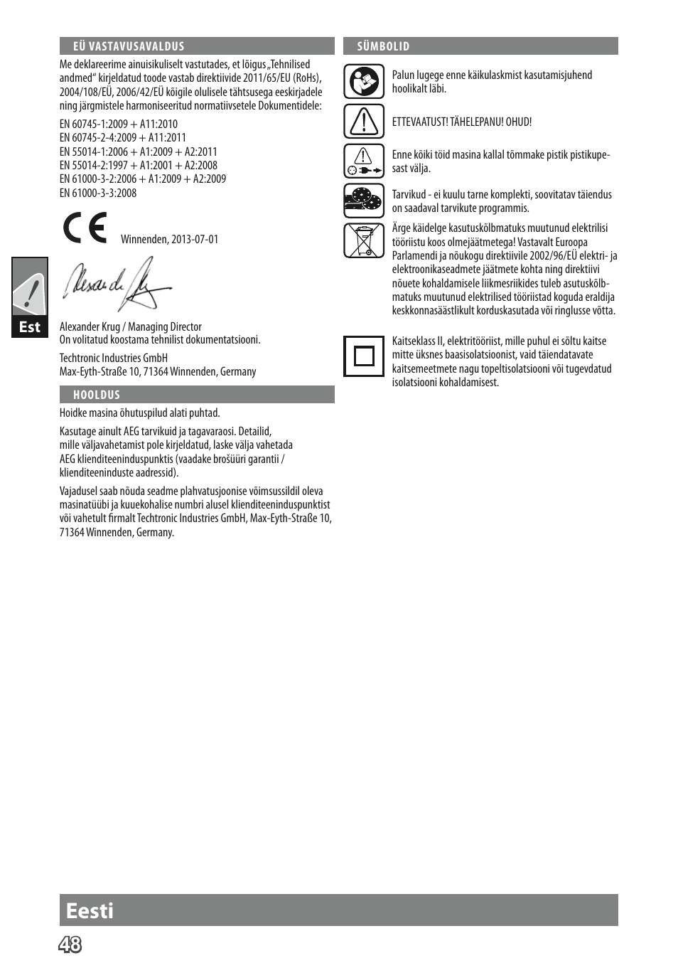 Eesti | AEG FS 280 User Manual | Page 51 / 62