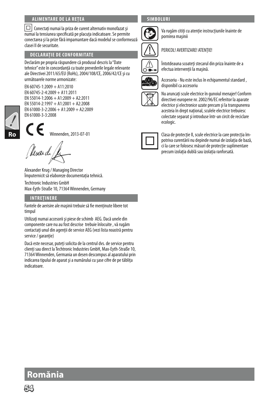 Romănia | AEG FS 280 User Manual | Page 57 / 62