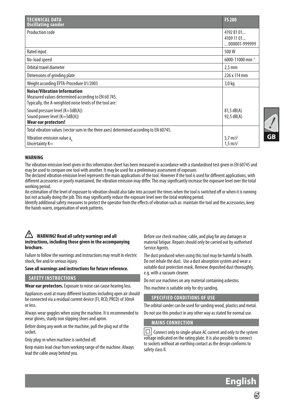 English | AEG FS 280 User Manual | Page 8 / 62