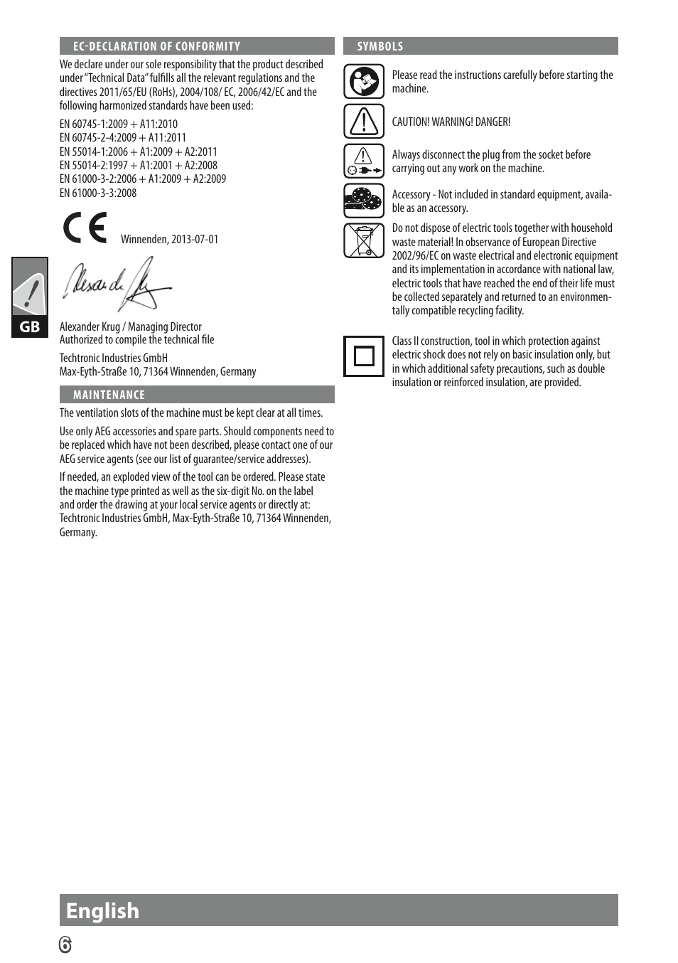 English | AEG FS 280 User Manual | Page 9 / 62