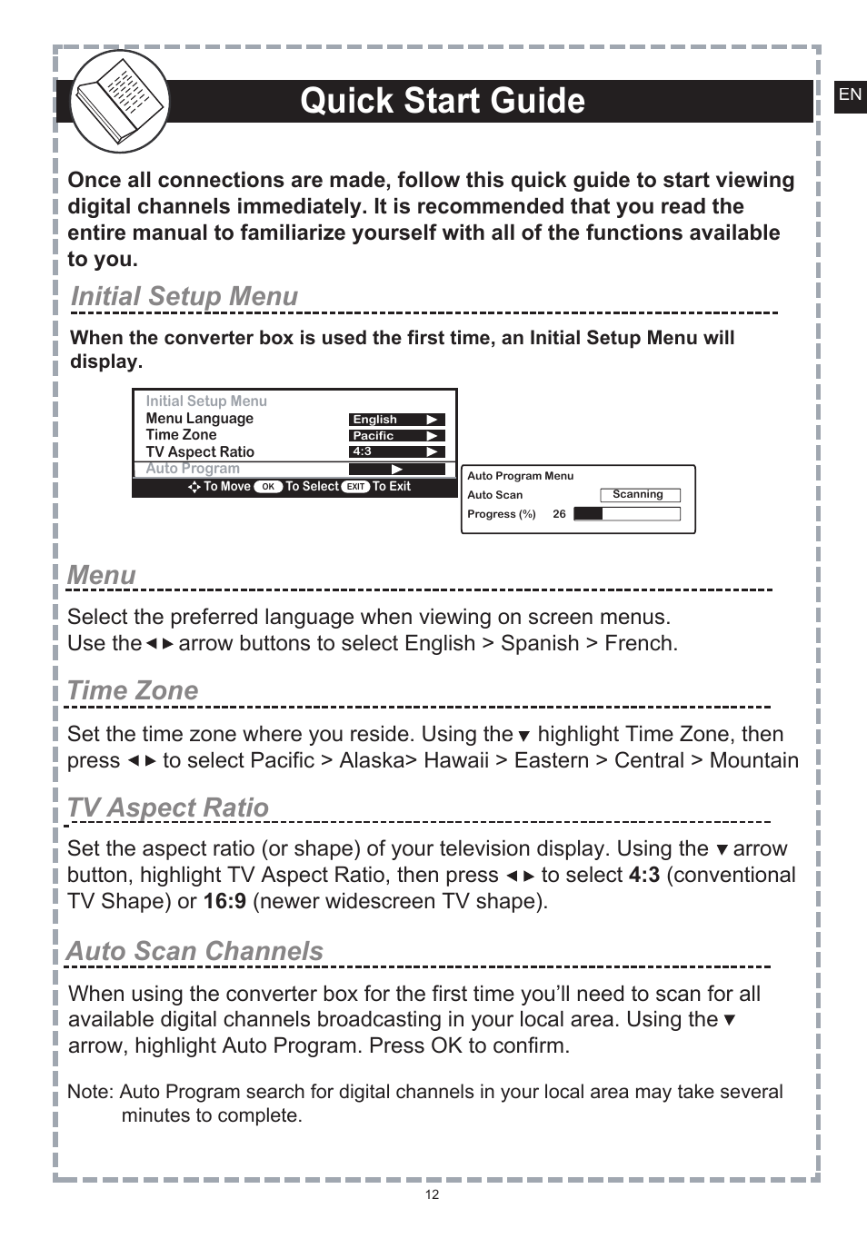 Zoom functions, Connection to stereo, Quick start guide | Remote control overview, Zoom effect on a 4:3 tv display, Zoom effect on a 16:9 tv display, Signal fav (add/ delete favorite channels), Fav + / fav - (favorite channels), Sd broadcasts only) | Apex Digital DT150 User Manual | Page 13 / 48