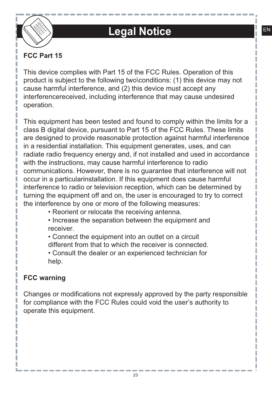 Legal notice | Apex Digital DT150 User Manual | Page 24 / 48