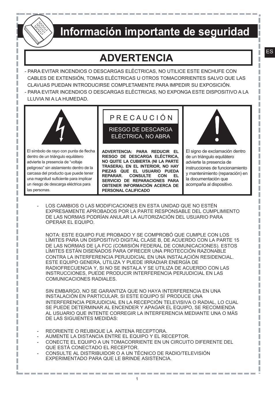 Información importante de seguridad, Advertencia | Apex Digital DT150 User Manual | Page 26 / 48