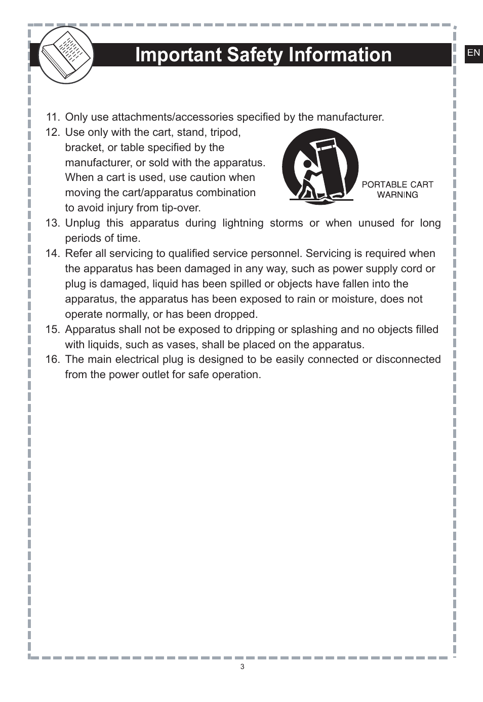 Important safety information, Warning | Apex Digital DT150 User Manual | Page 4 / 48