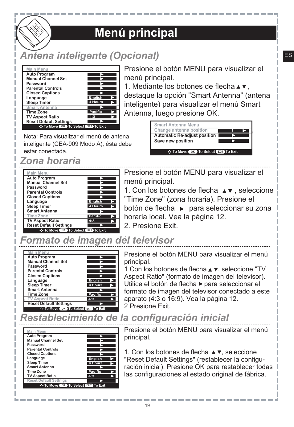Menú principal | Apex Digital DT150 User Manual | Page 44 / 48
