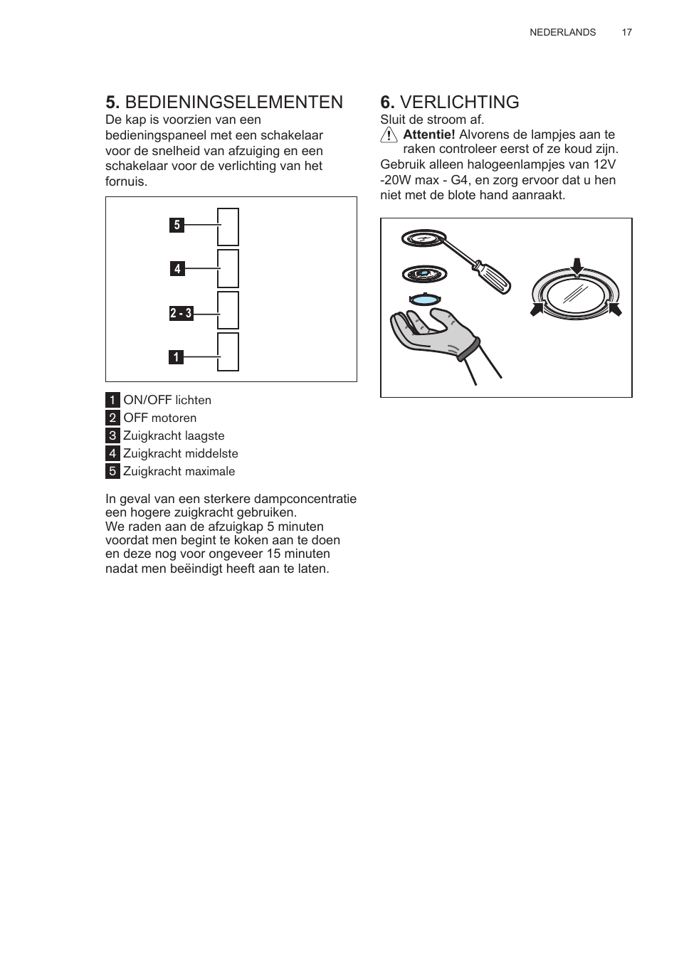 Bedieningselementen, Verlichting | AEG DL6250-ML User Manual | Page 17 / 128