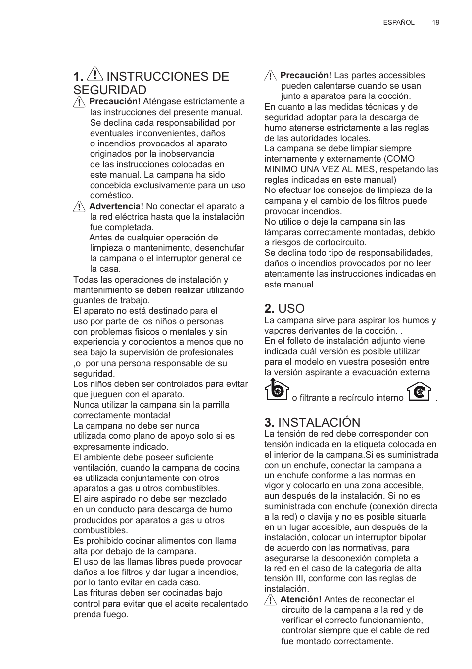 Instrucciones de seguridad, Instalación | AEG DL6250-ML User Manual | Page 19 / 128