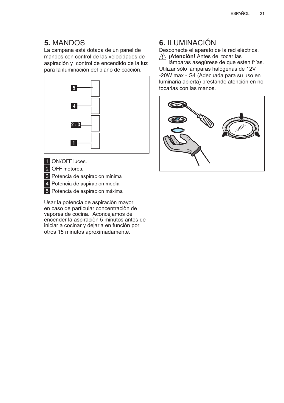 Mandos, Iluminación | AEG DL6250-ML User Manual | Page 21 / 128