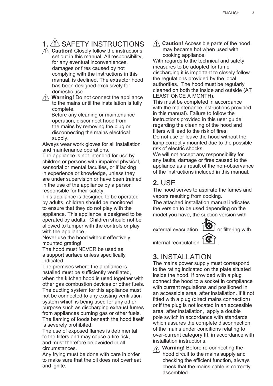 Safety instructions, Installation | AEG DL6250-ML User Manual | Page 3 / 128