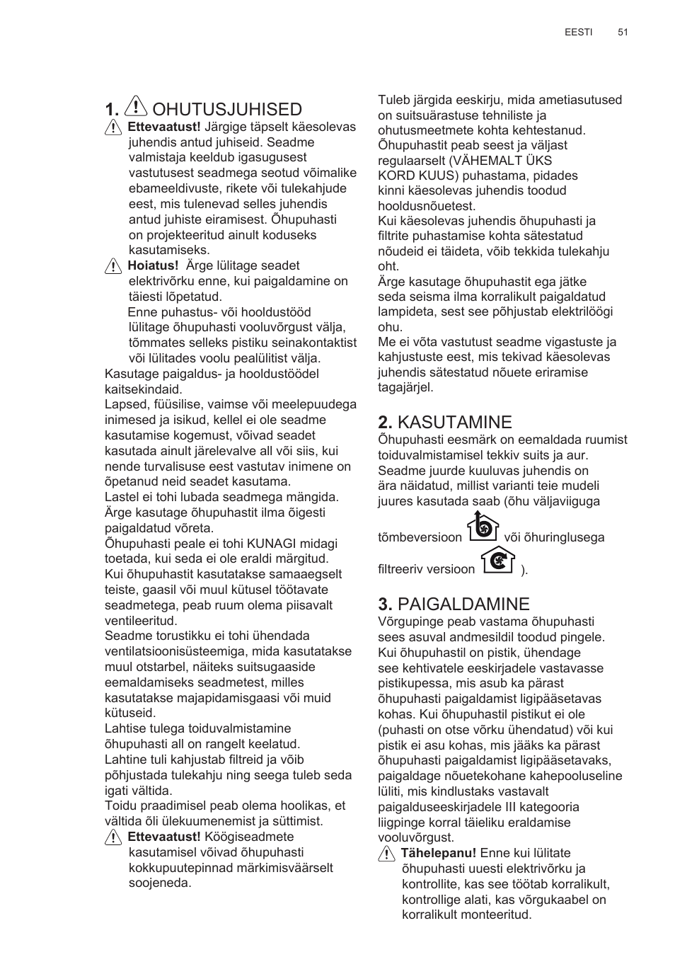 Ohutusjuhised, Kasutamine, Paigaldamine | AEG DL6250-ML User Manual | Page 51 / 128