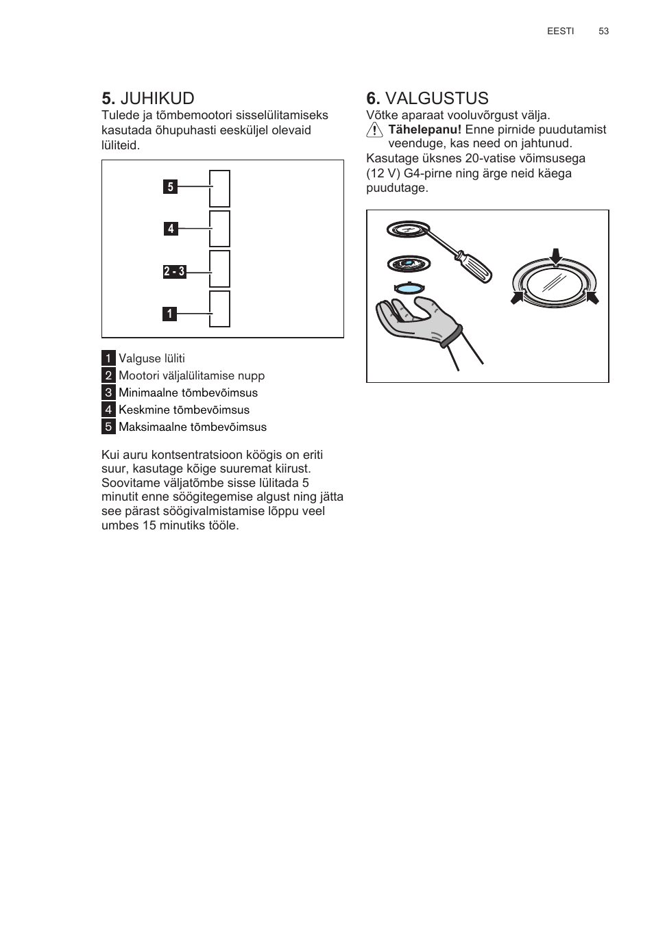 Juhikud, Valgustus | AEG DL6250-ML User Manual | Page 53 / 128