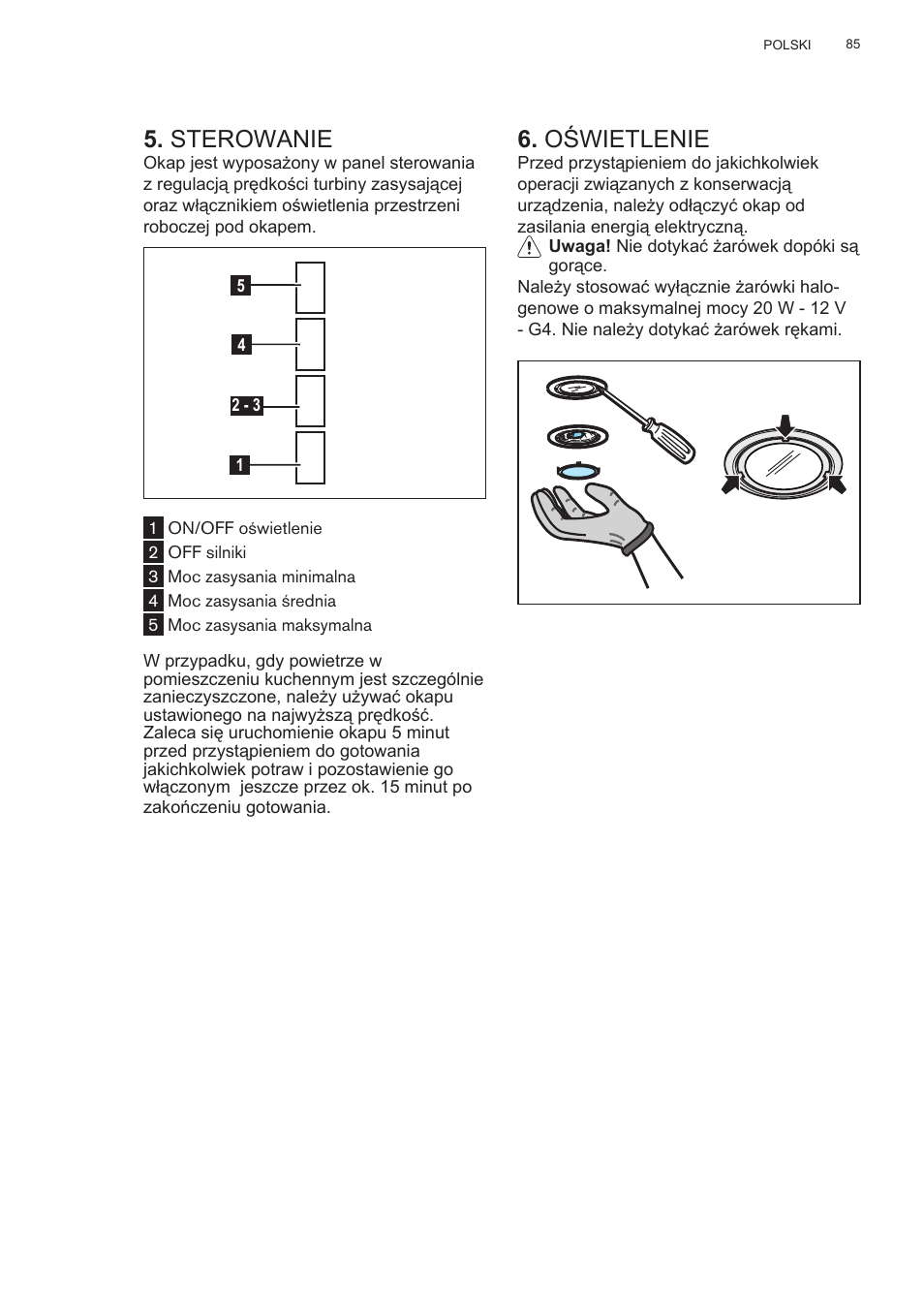 Sterowanie, Oświetlenie | AEG DL6250-ML User Manual | Page 85 / 128