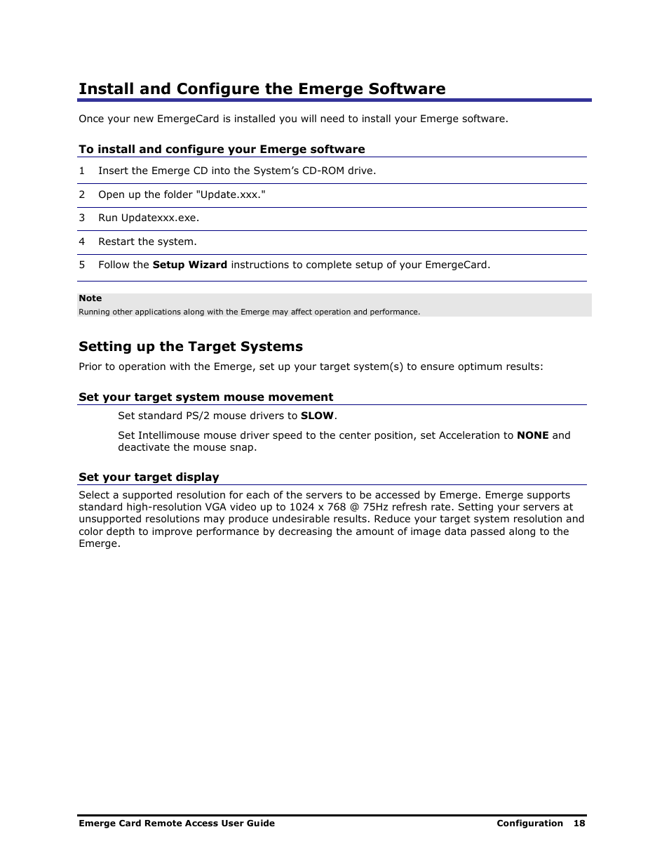 Install and configure the emerge software, Setting up the target systems | Apex Digital Apex EmergeCard Remote Access User Manual | Page 22 / 52