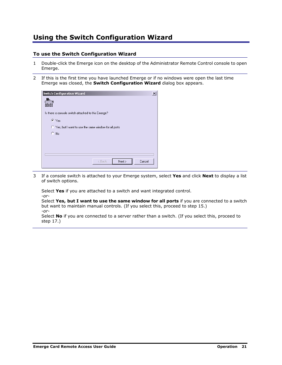 Using the switch configuration wizard | Apex Digital Apex EmergeCard Remote Access User Manual | Page 25 / 52
